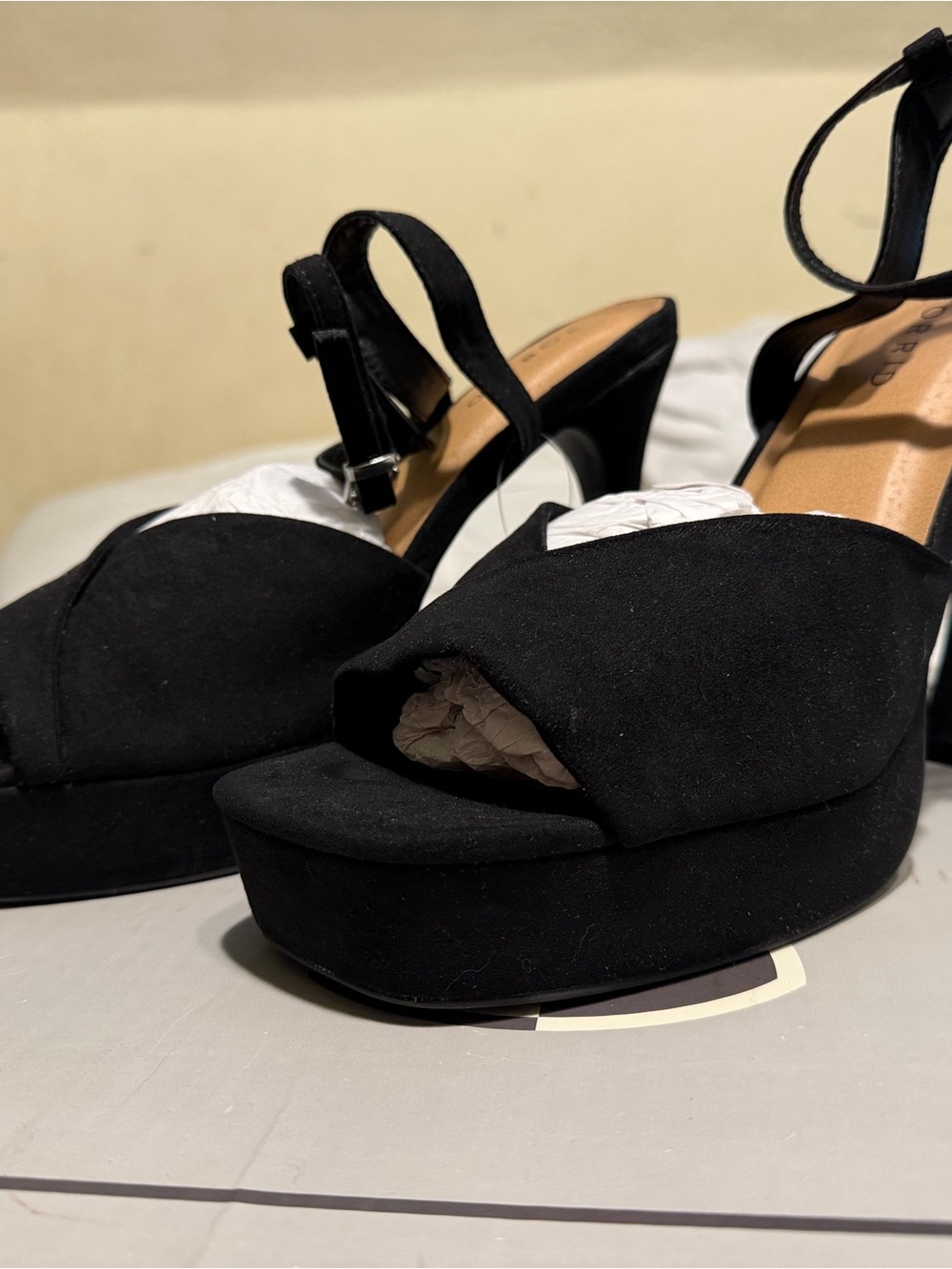 torrid Black Suede Platform Peep-Toe Sandals with Ankle Strap